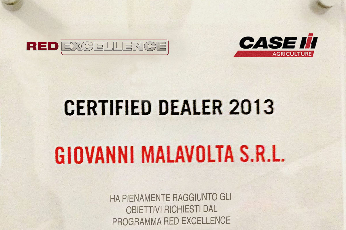 foto del certificato excellence di case Ih del rivenditore partner malavolta